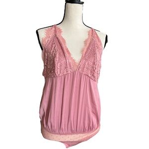 Free People lace satin Pink Bodysuit size medium‎